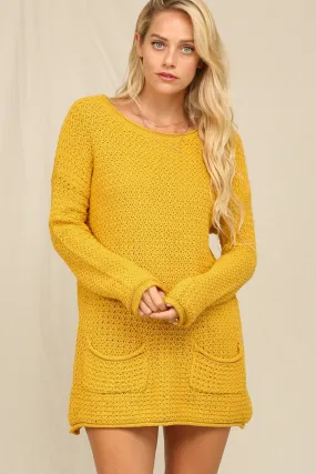 Mustard Knit Sweater With Pockets