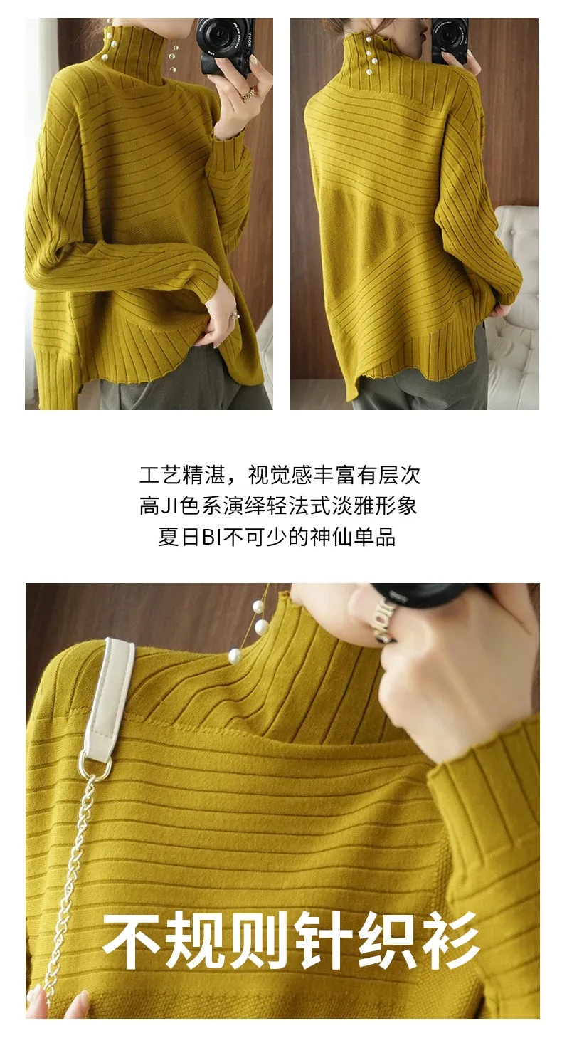 2022 Autumn Winter Women Sweater Turtleneck Cashmere Sweater Women Knitted Pullover Fashion Keep Warm  Loose Tops