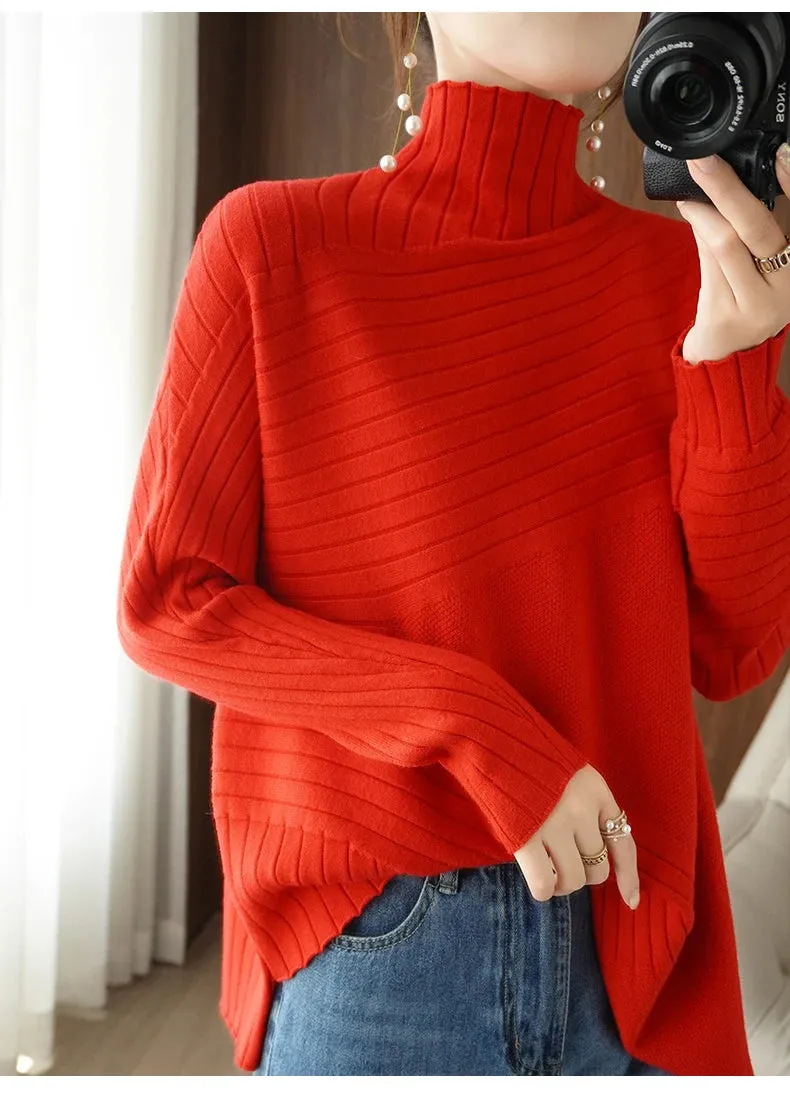 2022 Autumn Winter Women Sweater Turtleneck Cashmere Sweater Women Knitted Pullover Fashion Keep Warm  Loose Tops