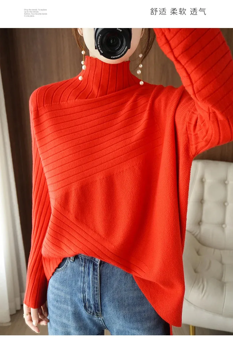 2022 Autumn Winter Women Sweater Turtleneck Cashmere Sweater Women Knitted Pullover Fashion Keep Warm  Loose Tops