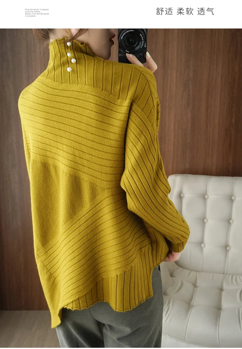 2022 Autumn Winter Women Sweater Turtleneck Cashmere Sweater Women Knitted Pullover Fashion Keep Warm  Loose Tops