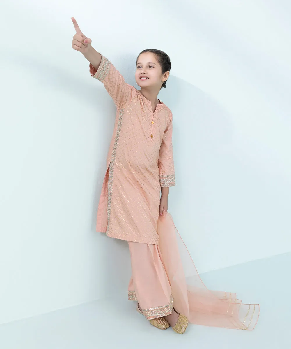 3 Piece - Embroidered Raw Silk Suit