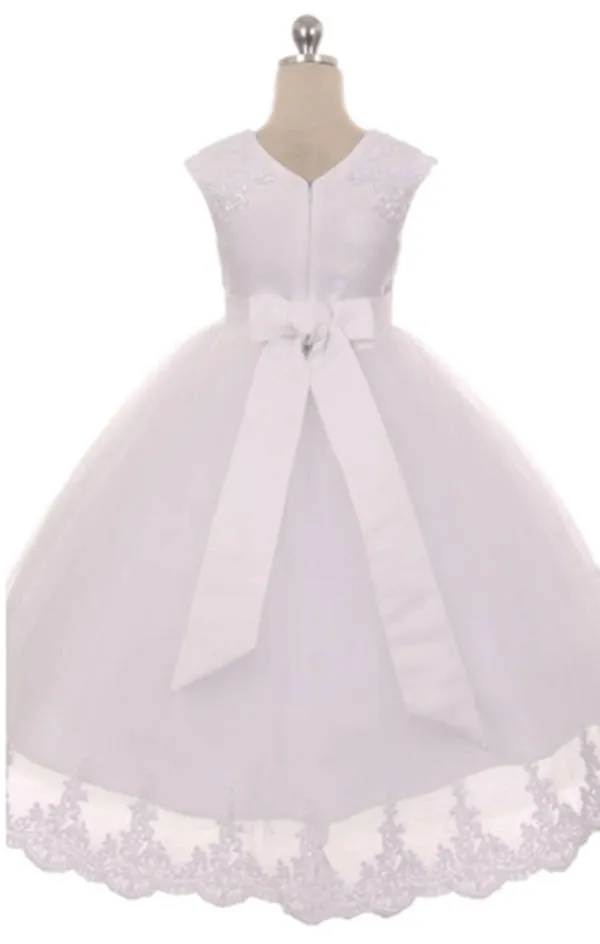 7008 - Lace Appliqué Swoop Train First Communion or Flower Girl Dress