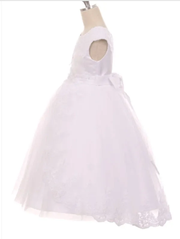 7008 - Lace Appliqué Swoop Train First Communion or Flower Girl Dress