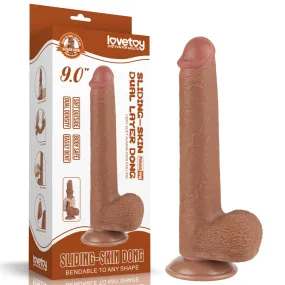 9'' Sliding Skin Dual Density Dildo Brown