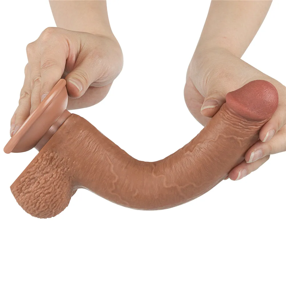 9'' Sliding Skin Dual Density Dildo Brown