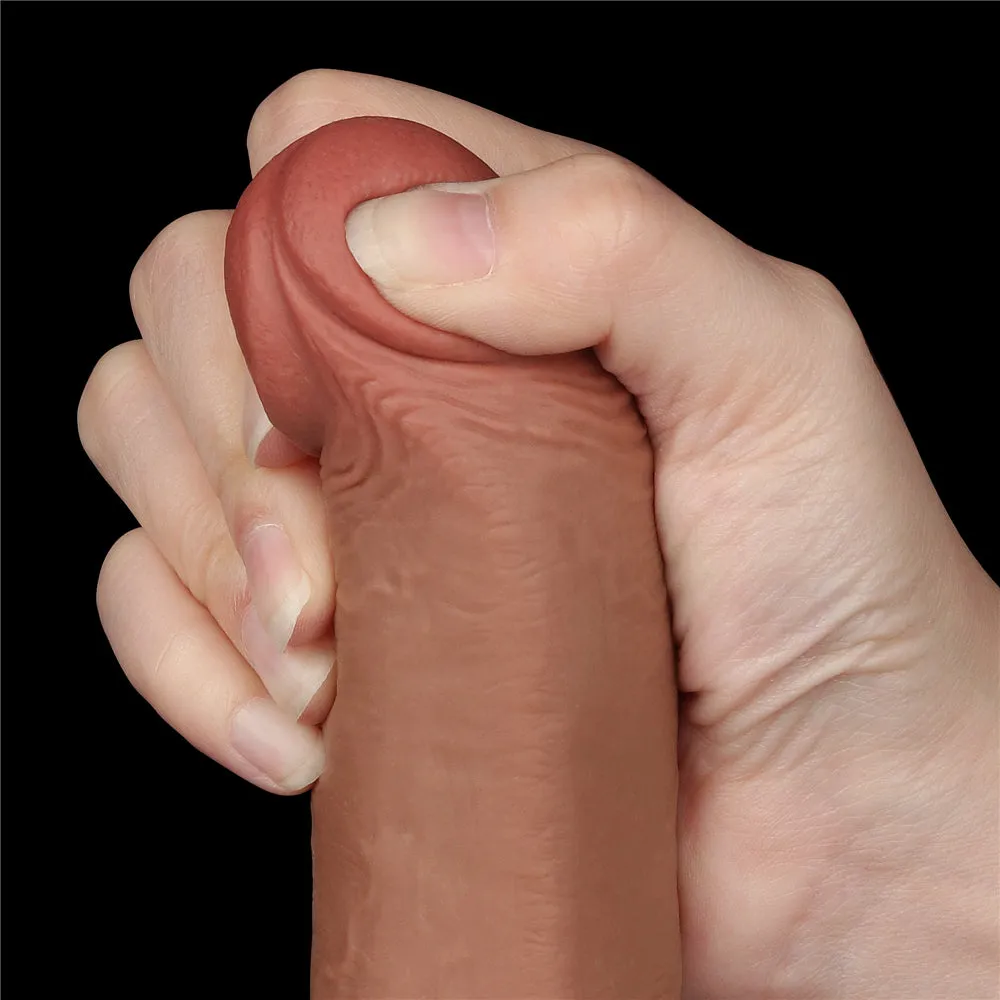 9'' Sliding Skin Dual Density Dildo Brown