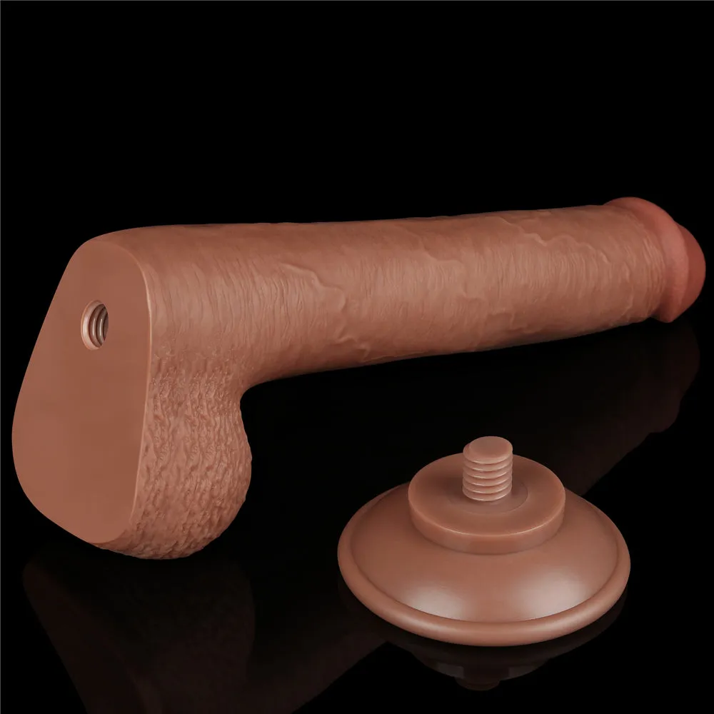 9'' Sliding Skin Dual Density Dildo Brown