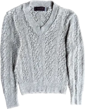 90s Bernice Oatmeal Diamond Knit V-Neck Sweater         M