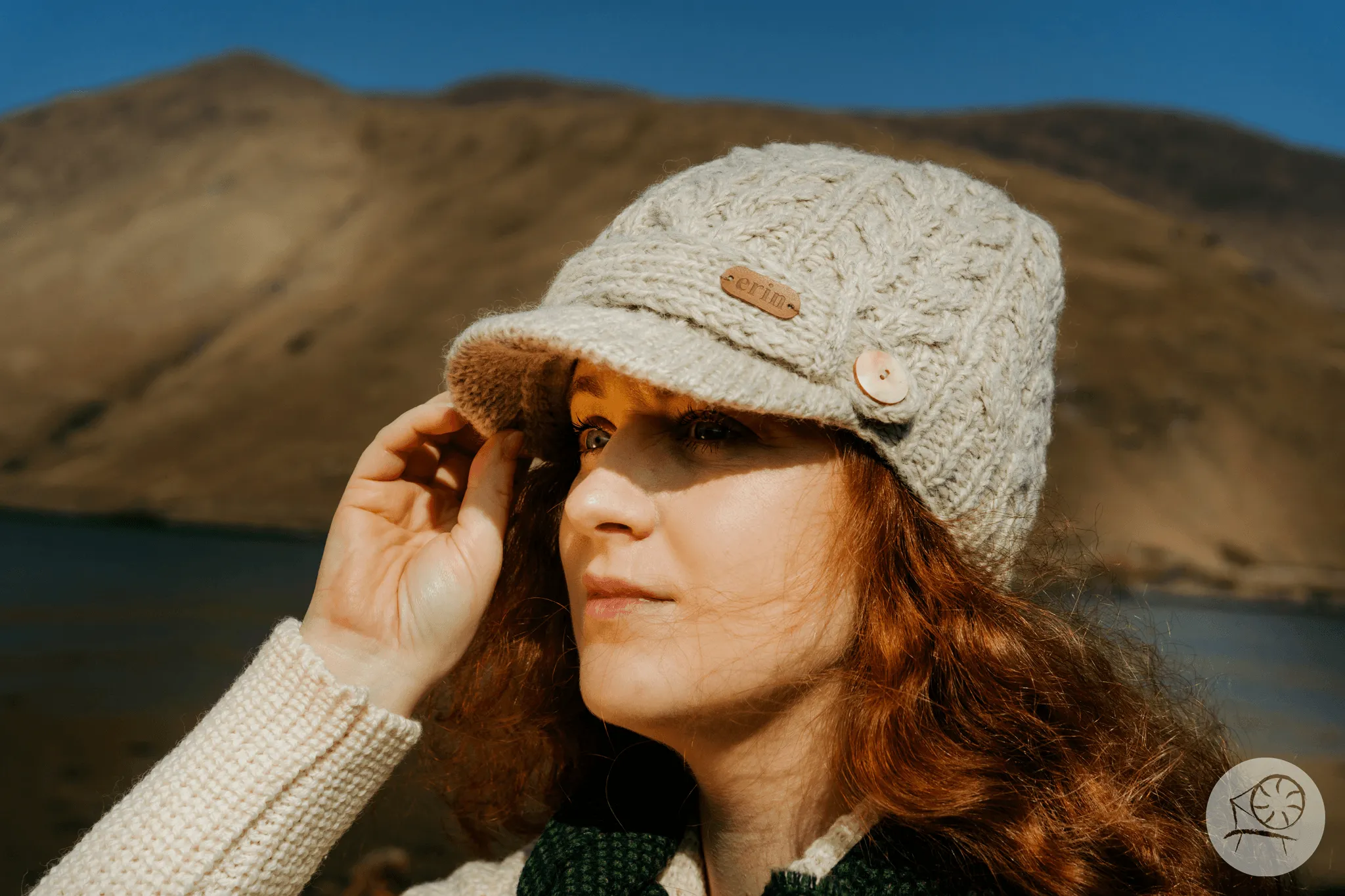 Aran Cable Peak Hat - Oatmeal