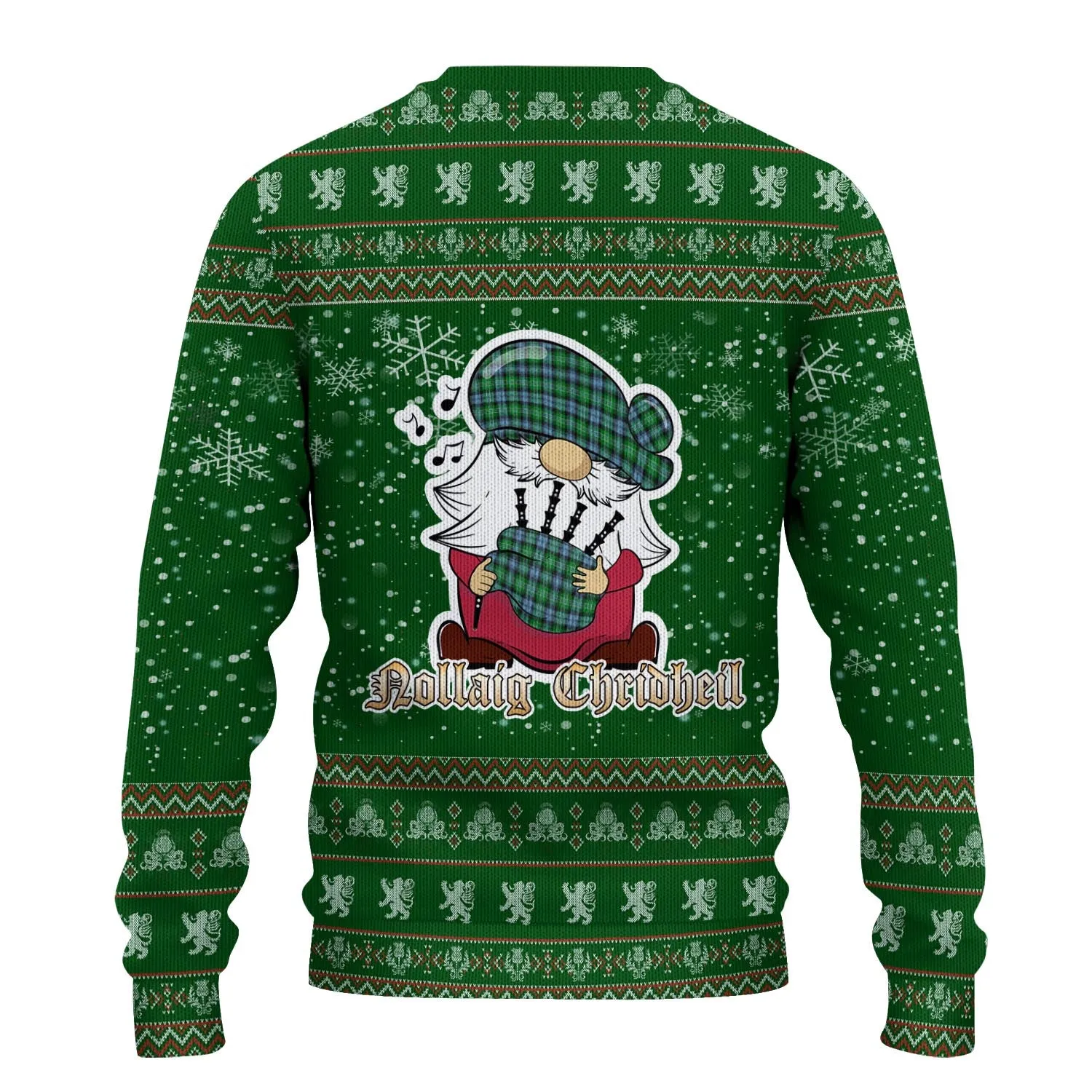 Arbuthnot Ancient Clan Christmas Family Ugly Sweater with Funny Gnome Playing Bagpipes