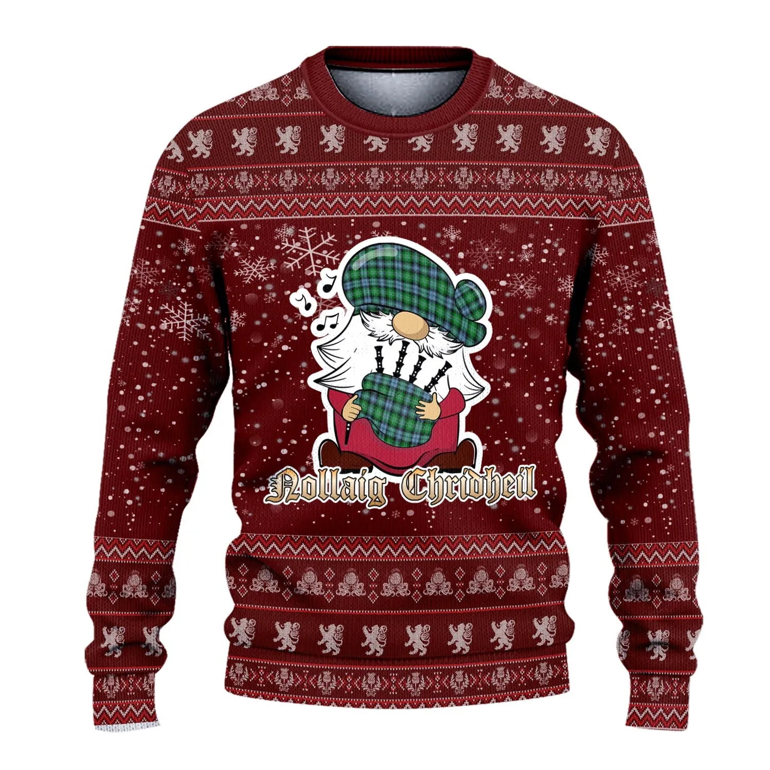 Arbuthnot Ancient Clan Christmas Family Ugly Sweater with Funny Gnome Playing Bagpipes