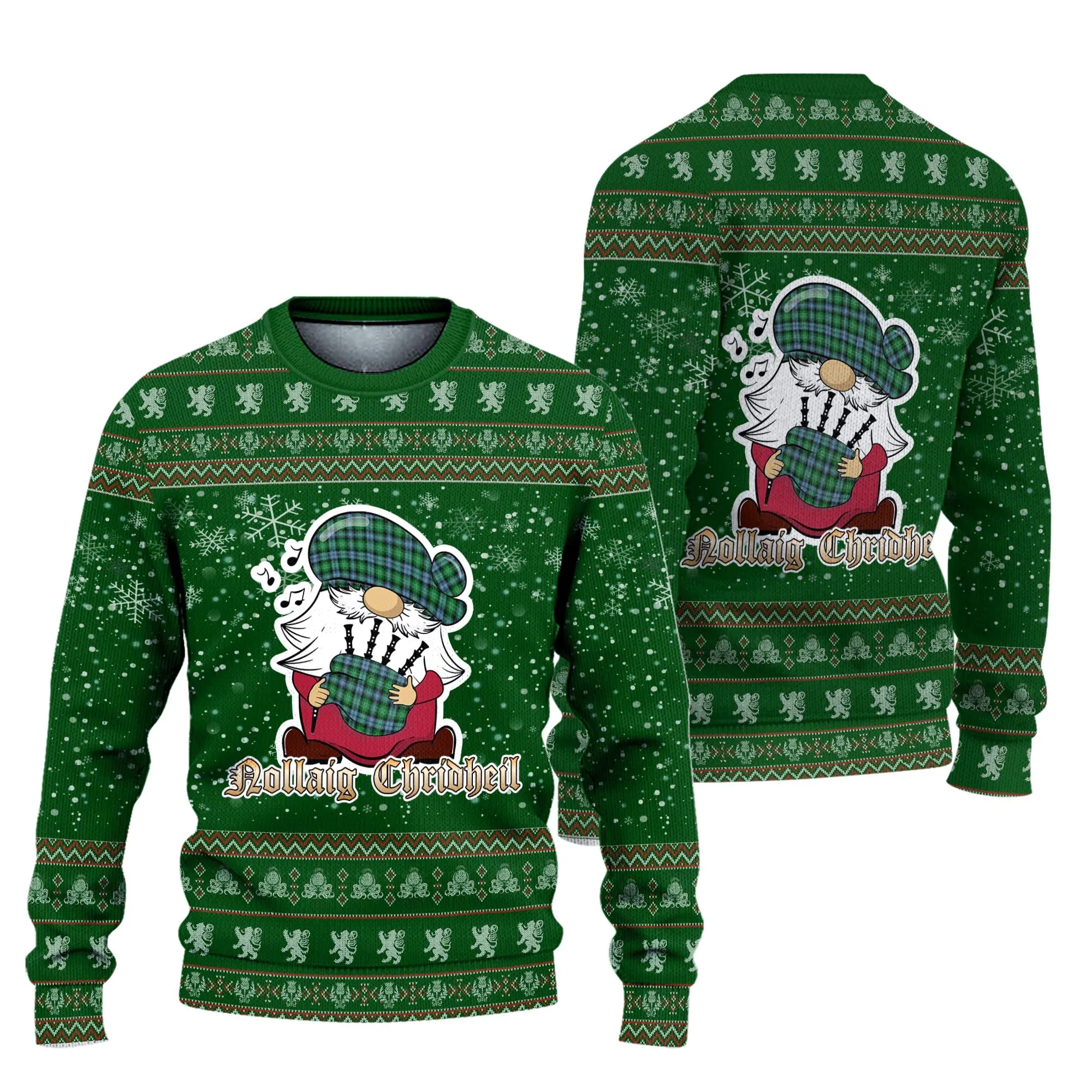 Arbuthnot Ancient Clan Christmas Family Ugly Sweater with Funny Gnome Playing Bagpipes