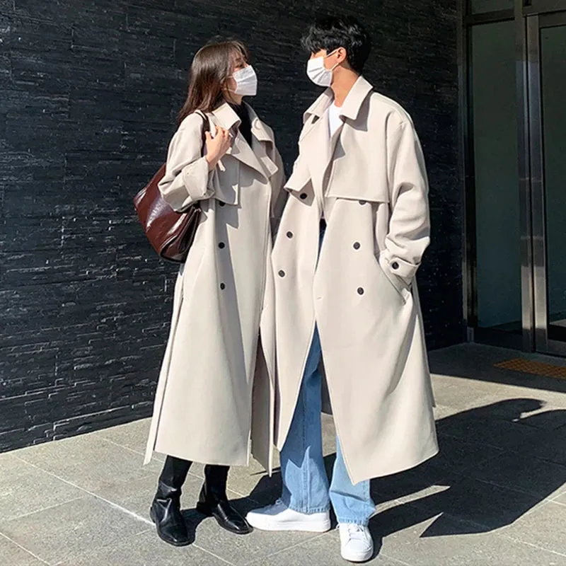 Autumn Winter Overcoat Men's Mid Length Coat Korean Fashion Loose Knee Over British Trench With Cotton Windbreakers 9C1874