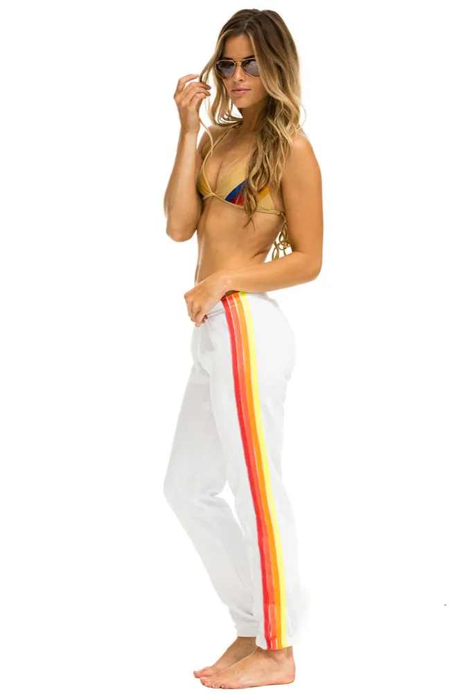 Aviator Nation 4 Stripe Sweatpants in White/Neon