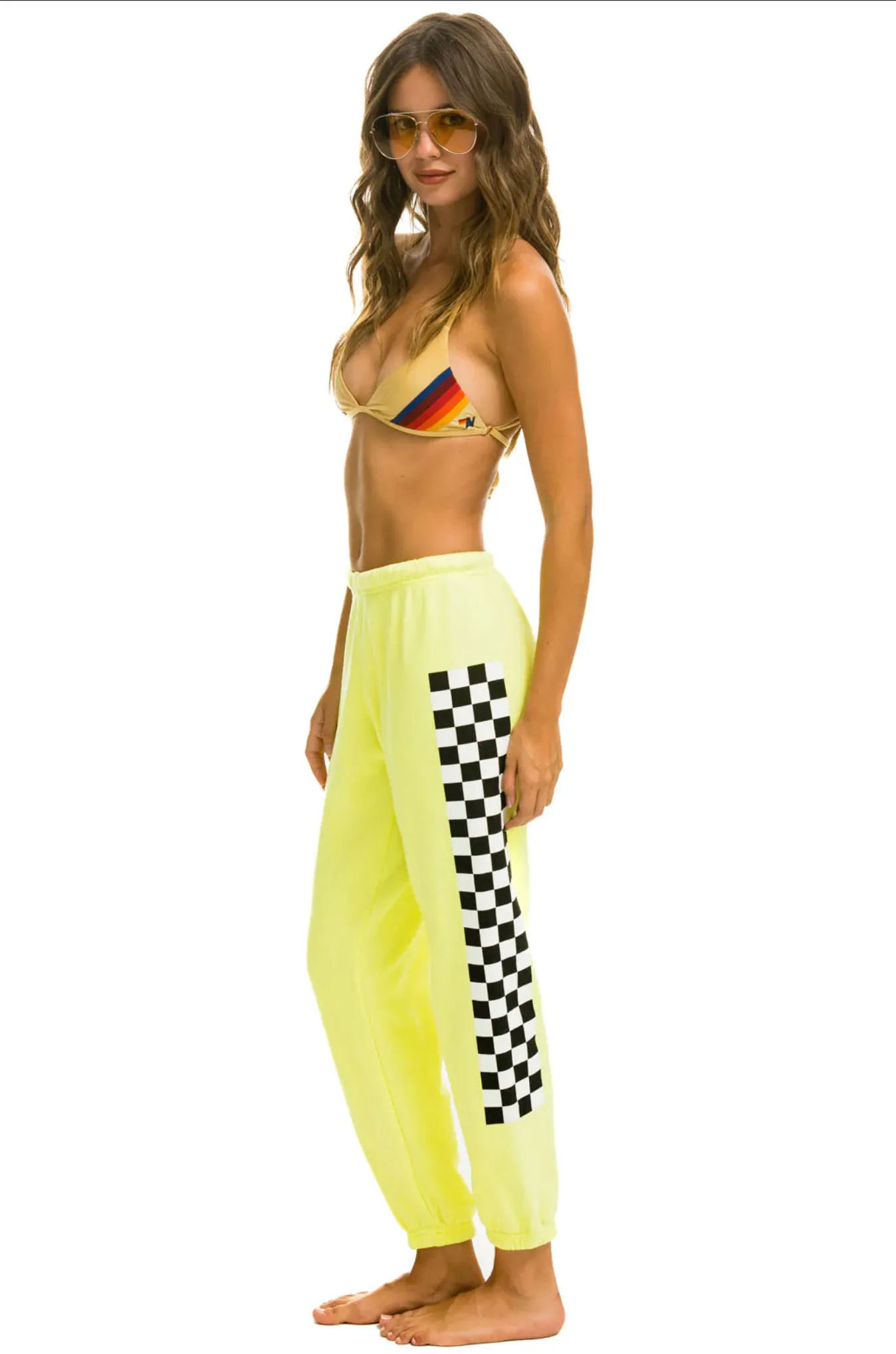 AVIATOR NATION CHECK LEG WOMENS SWEATPANTS - NEON YELLOW