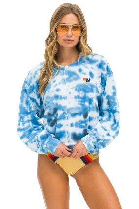 Aviator Nation Hand Dyed Relaxed Crew Sweatshirt Tie Dye Blue