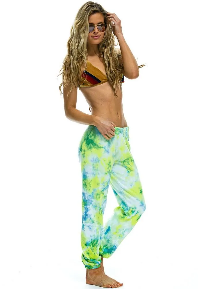 Aviator Nation Hand Dyed Sweatpant in Tie Dye Neon Yellow