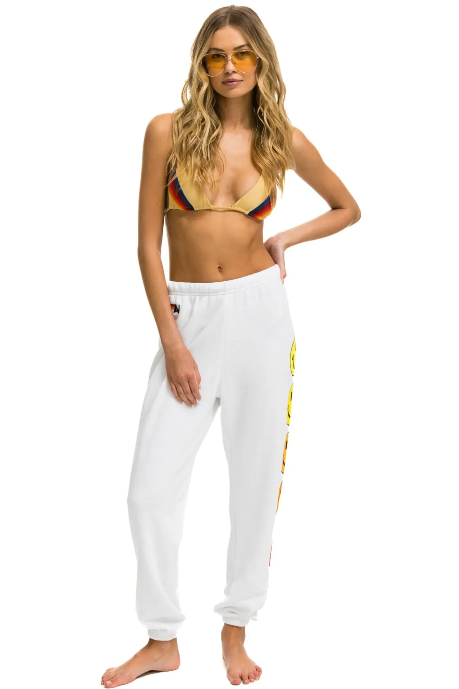 AVIATOR NATION SMILEY SUNSET WOMENS SWEATPANTS - WHITE