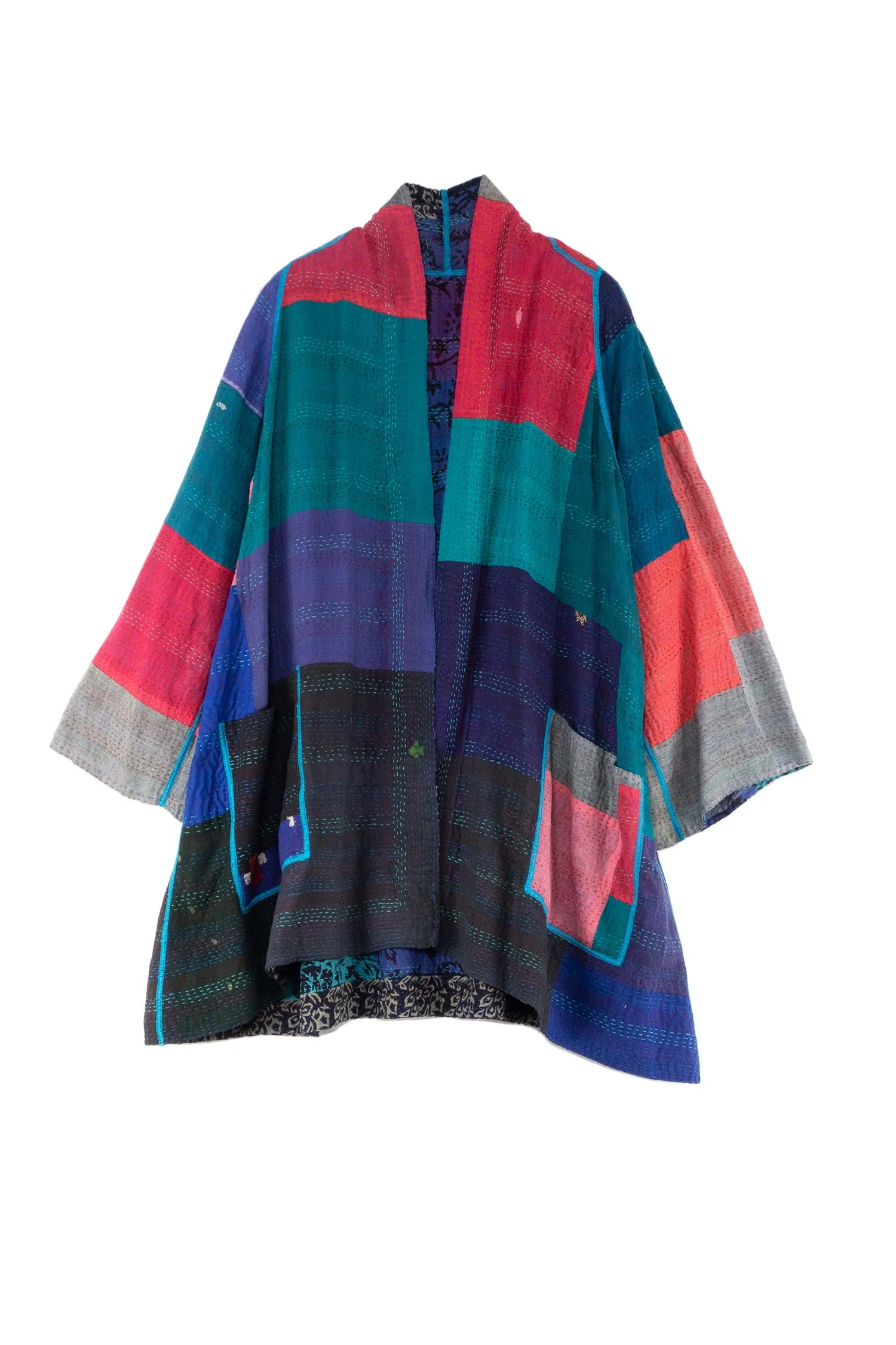 BAGH PRINT KANTHA A-LINE JKT - bg2003-blu -