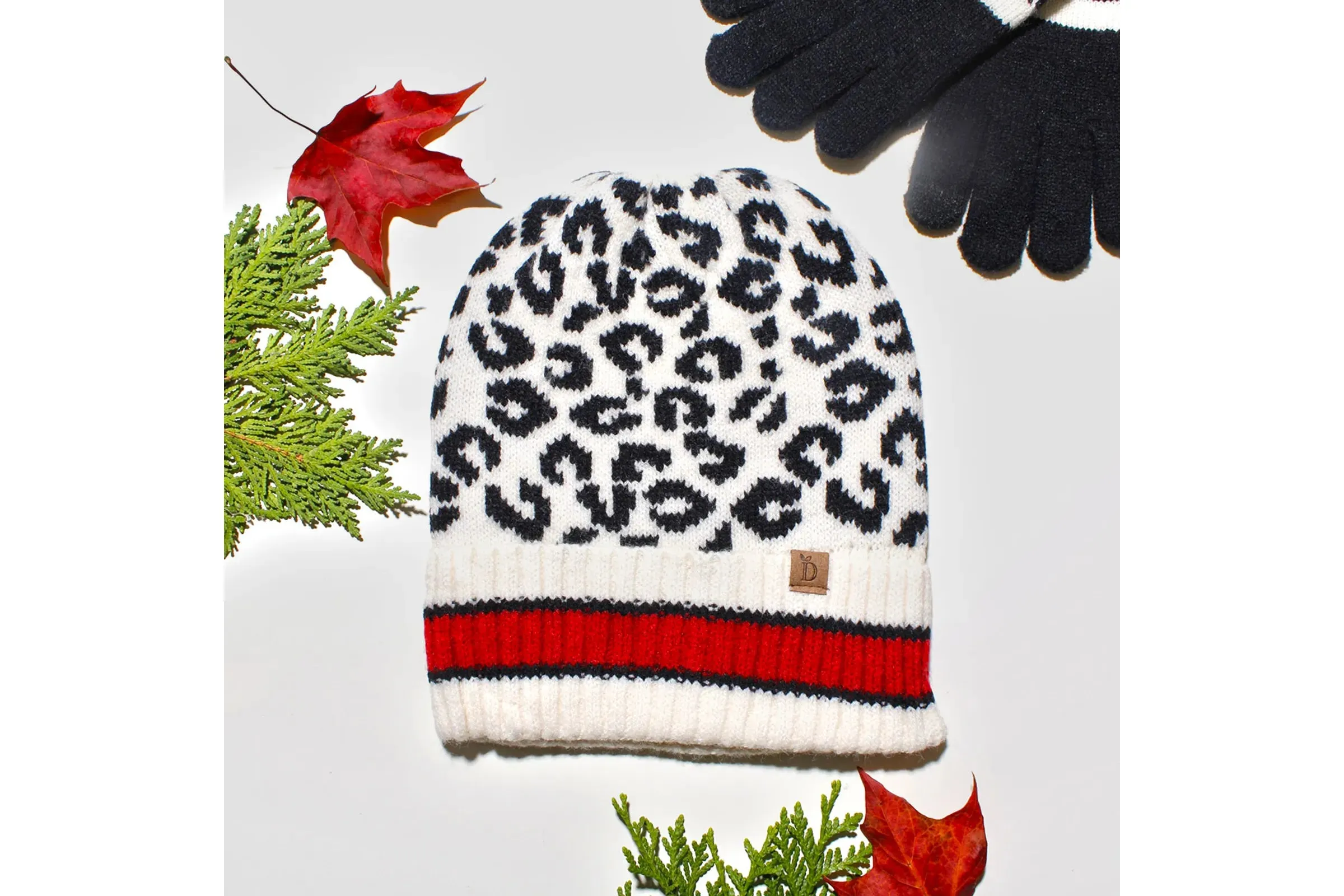 Beanie Hat Acrylic Ivory Leopard Hat for Women