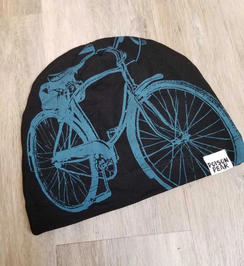 Beanie Hat - Black and Teal Bike