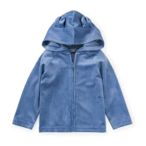 Bear Ears Velour Baby Hoodie - Coronet Blue - FINAL SALE