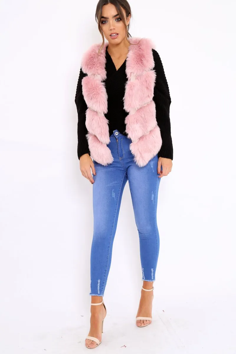 Beige Faux Fur Cropped Gilet - Nadia