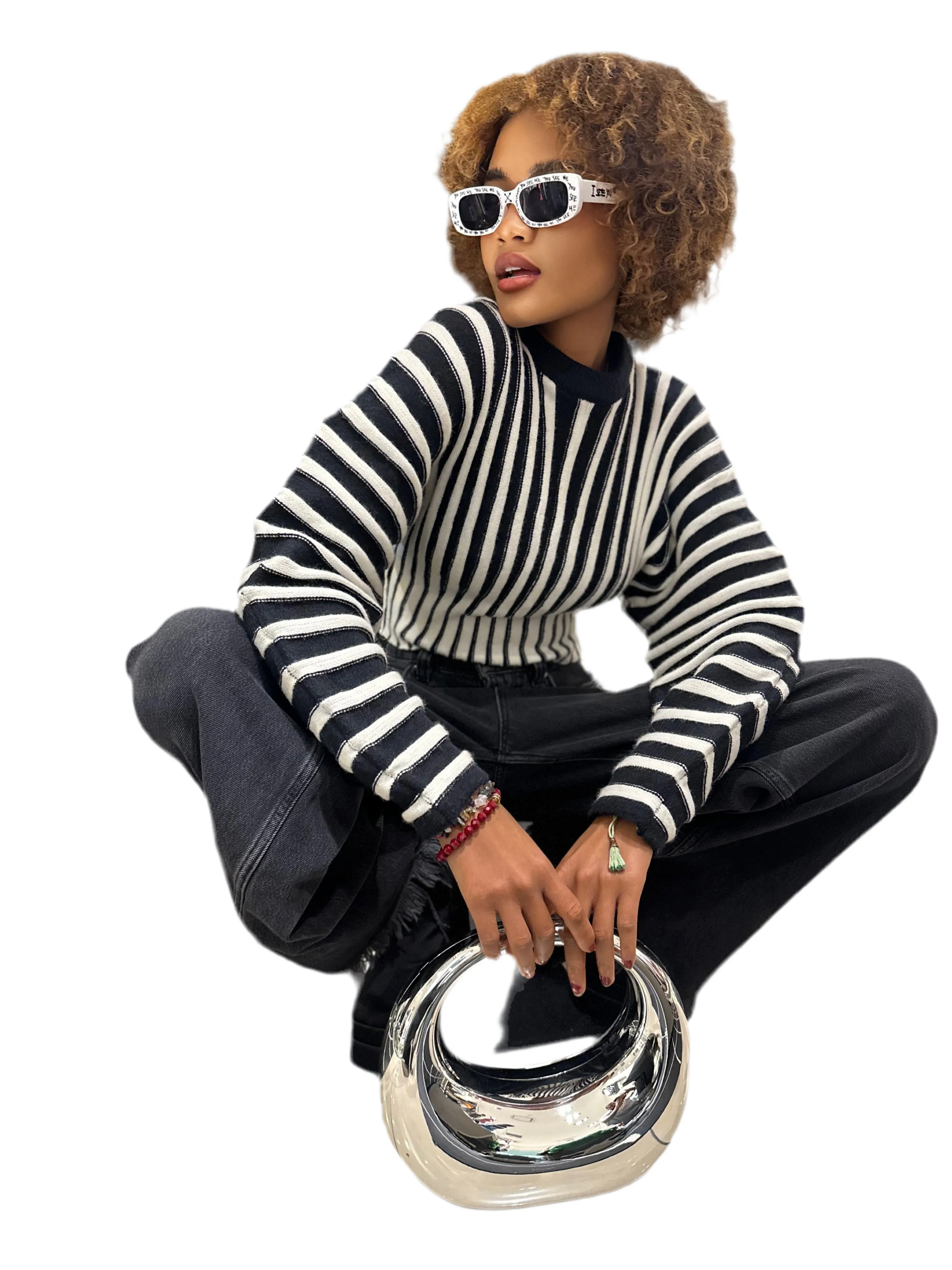 BEULAH: STRIPED BLACK/WHITE SWEATER