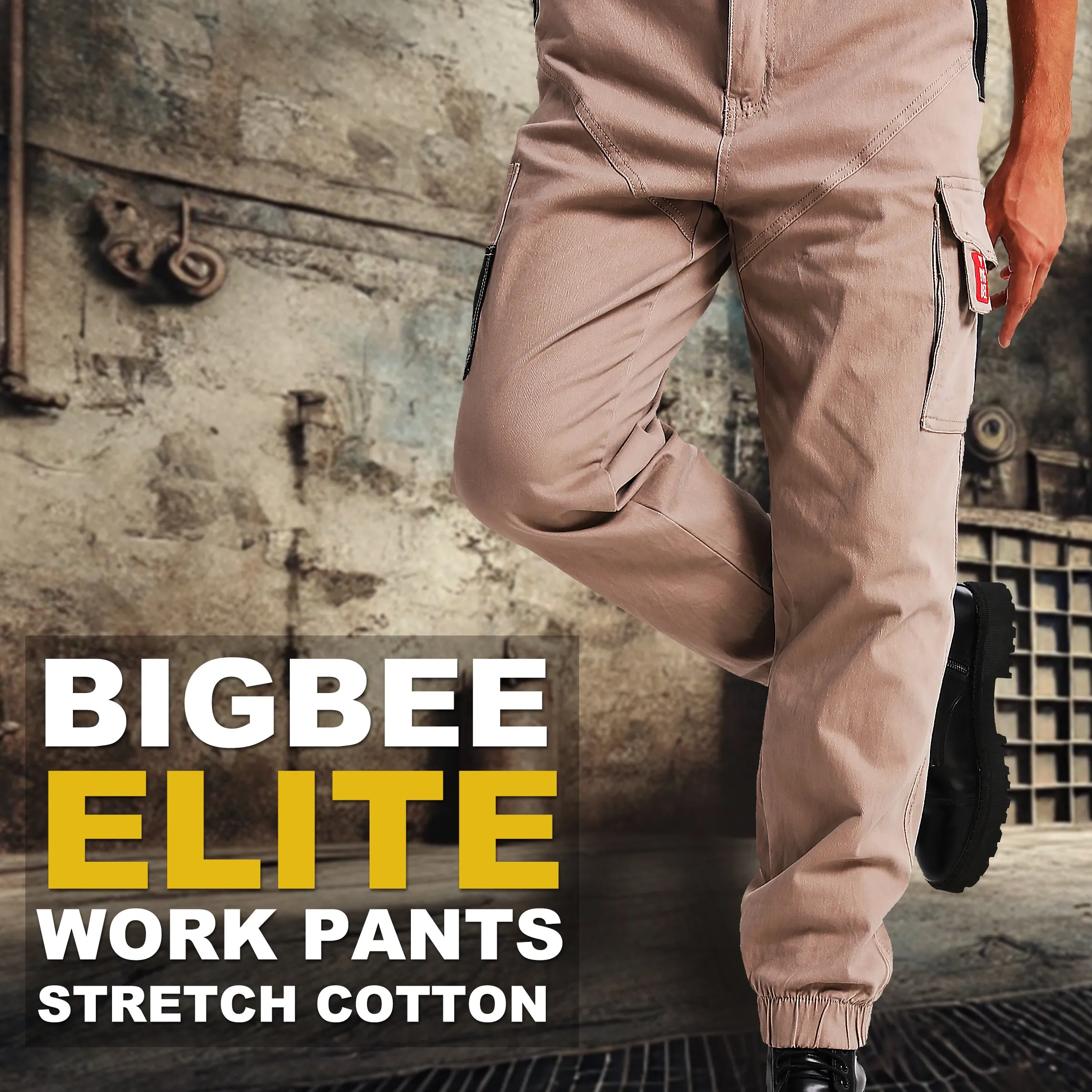 Big Bee ELITE Work Pants, Cuffed Cargo Trousers