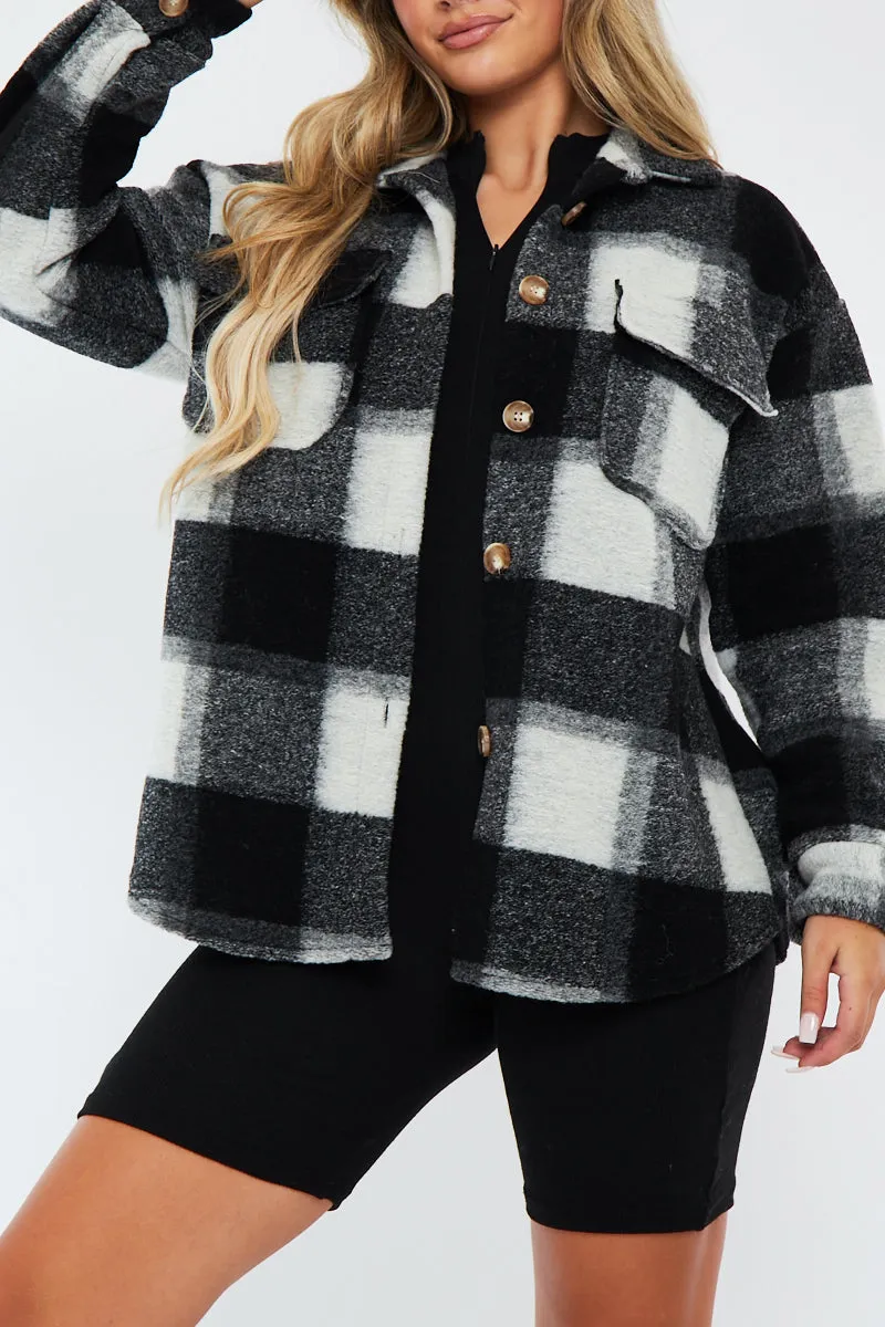 Black Checked Brushed Pocket Front Shacket - Peggy