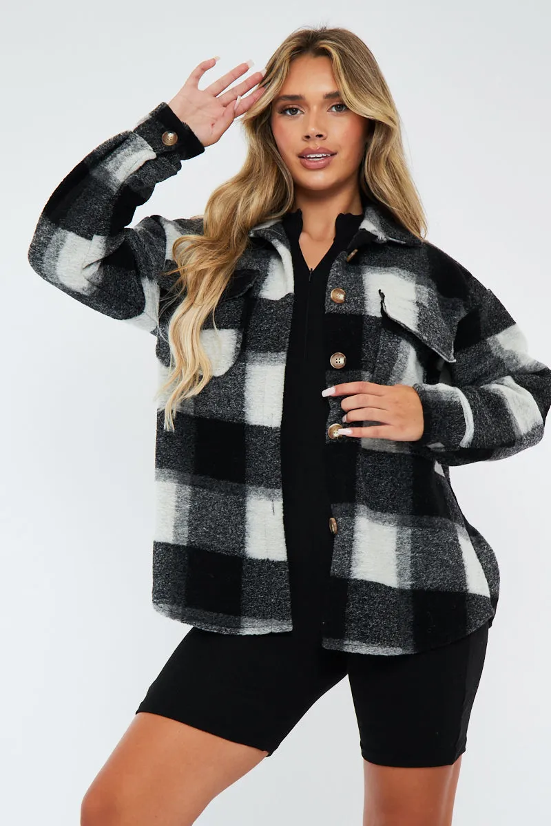 Black Checked Brushed Pocket Front Shacket - Peggy