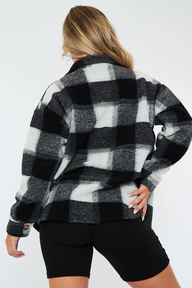 Black Checked Brushed Pocket Front Shacket - Peggy