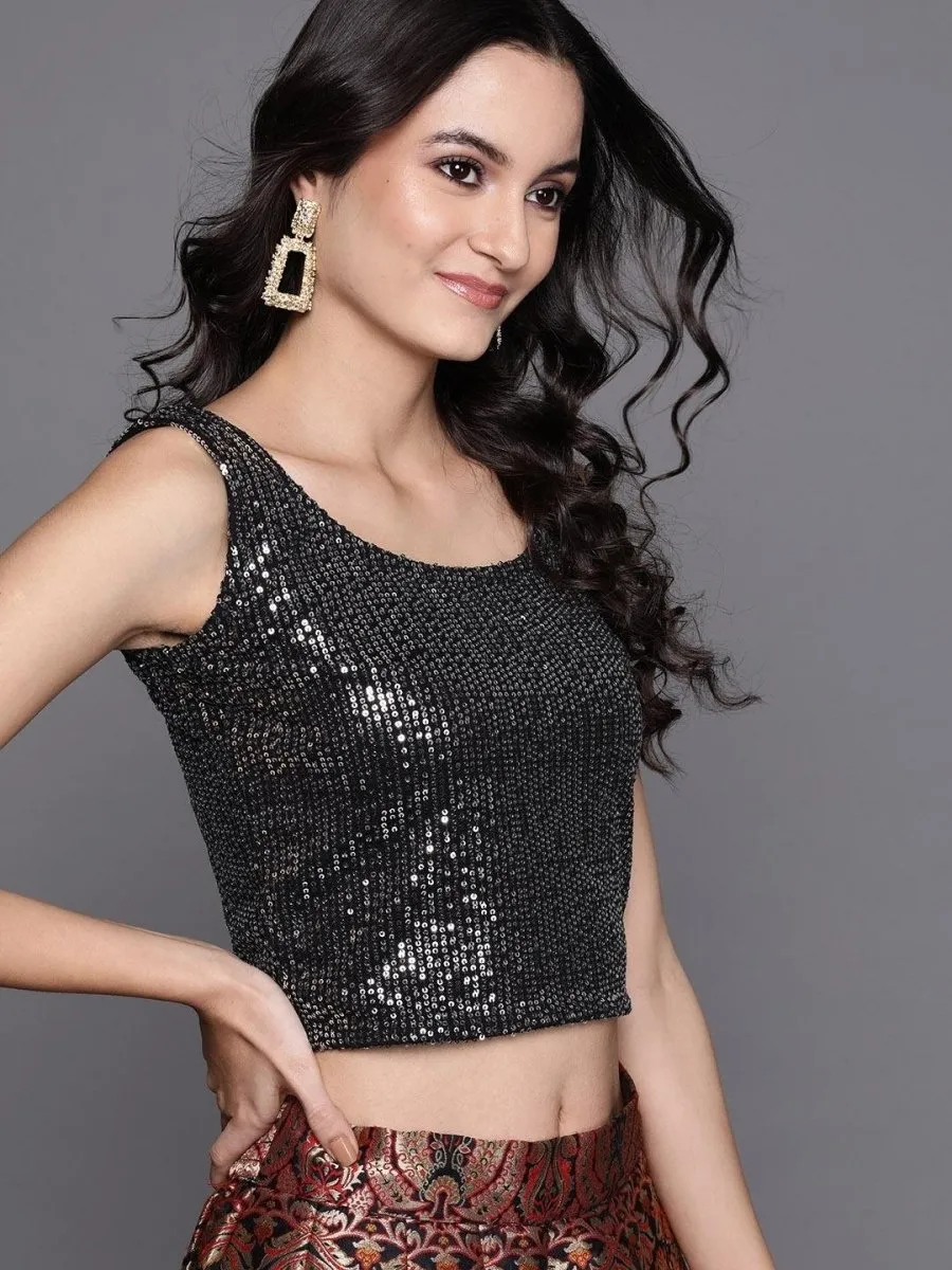 Black Embellished Crop Top