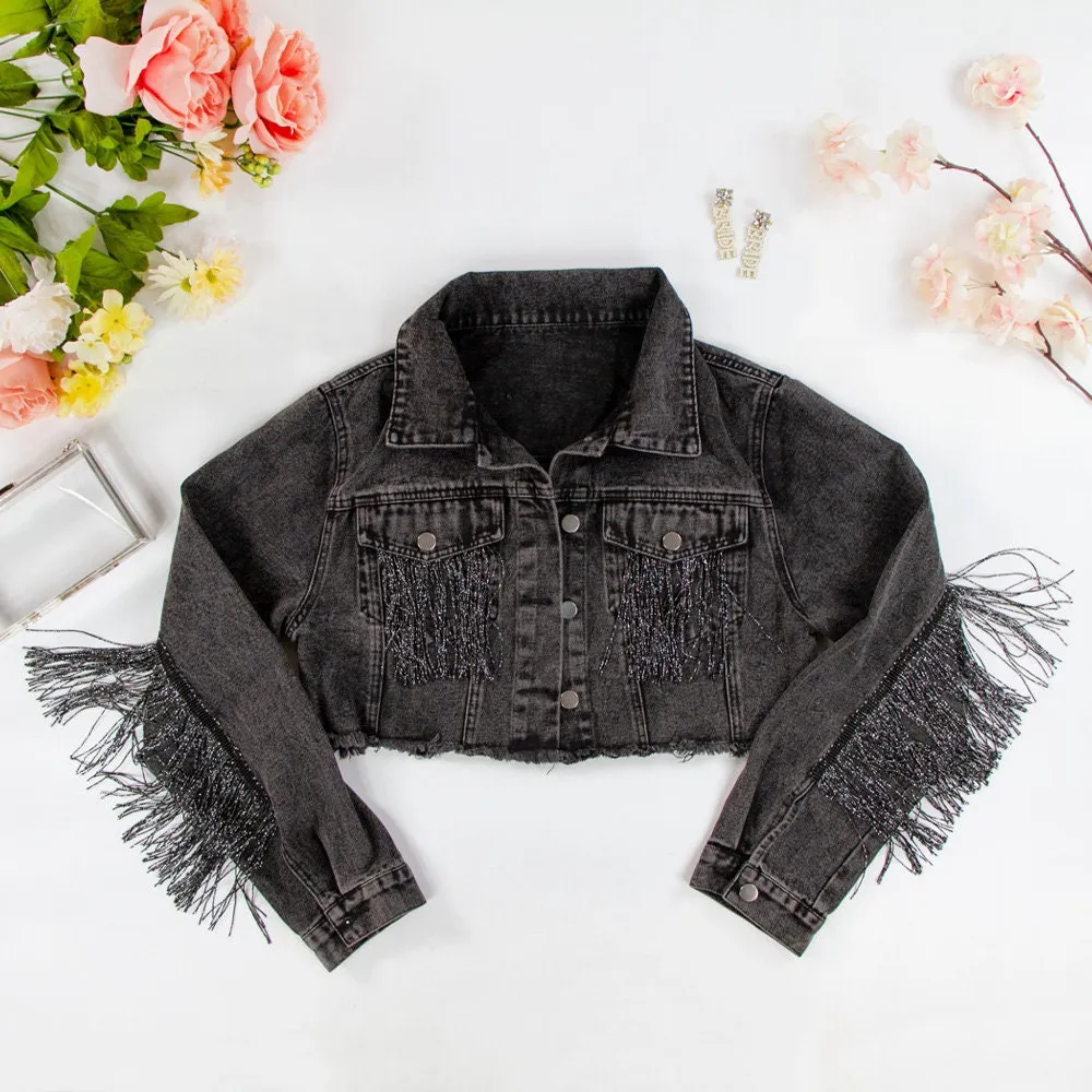 (Black Fringe) Wifey Jean Jacket