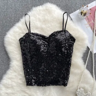 Black Sequin Crop Top