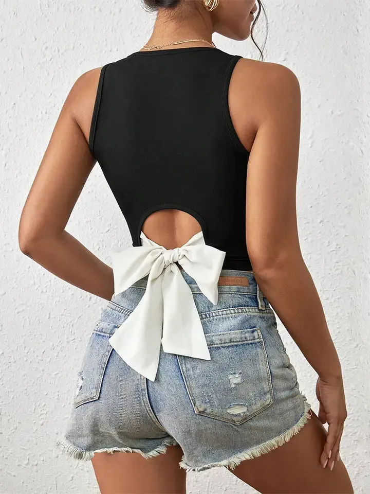 Black V-Neck Slim-Fit Cutout Crop Top