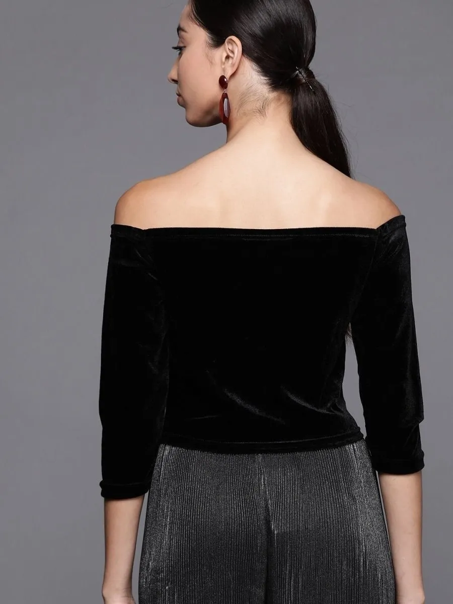 Black Velvet Solid Crop Top