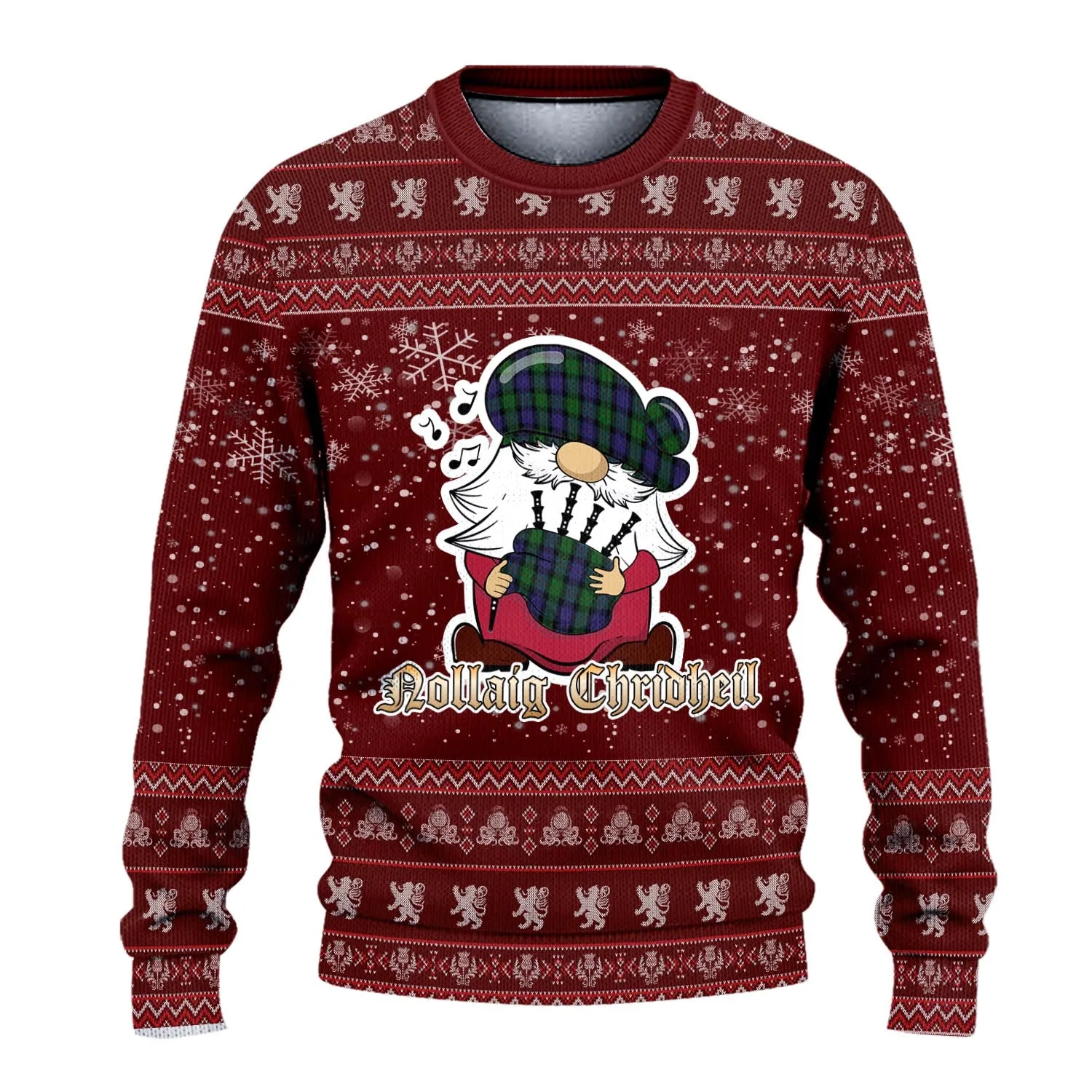 Blair Clan Christmas Family Ugly Sweater with Funny Gnome Playing Bagpipes