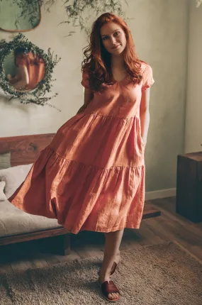 Bohemian Linen Dress in Midi Length