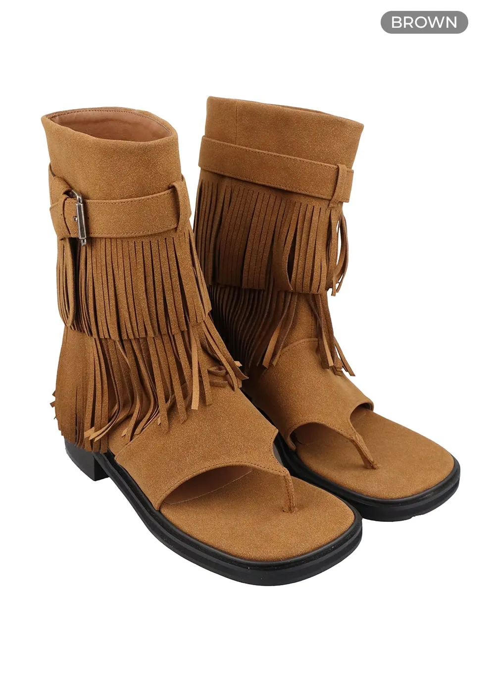 Boho Buckled Fringe Boots OA425