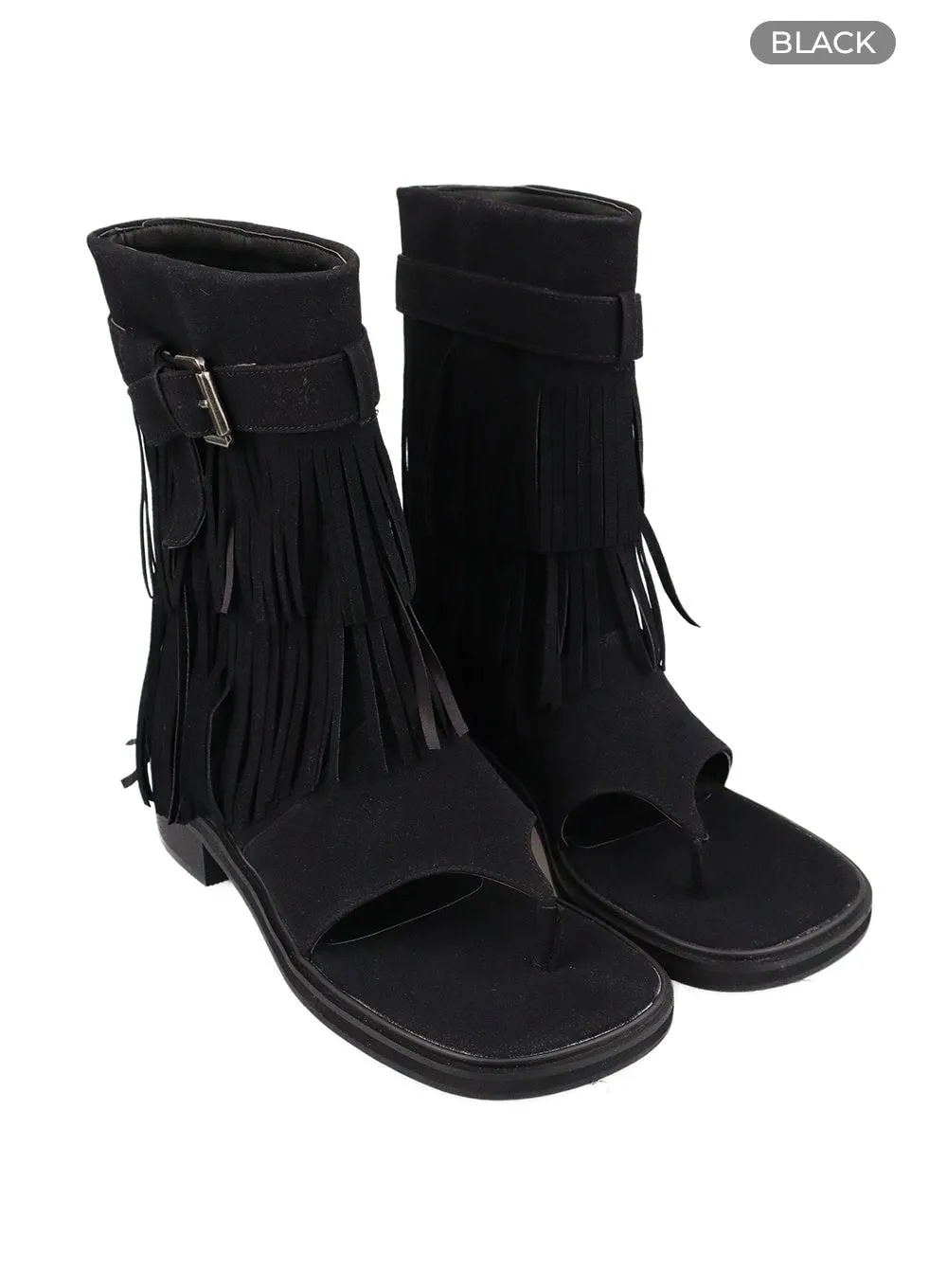 Boho Buckled Fringe Boots OA425