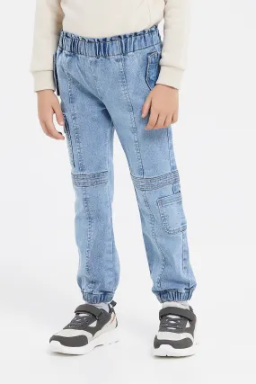 Boys Blue Cargo Paneled Joggers