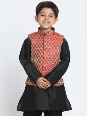 Boys' Maroon Cotton Silk Blend Nehru Jacket