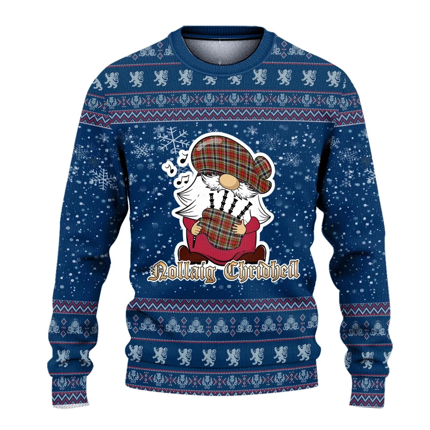 Buchanan Old Dress Clan Christmas Family Ugly Sweater with Funny Gnome Playing Bagpipes