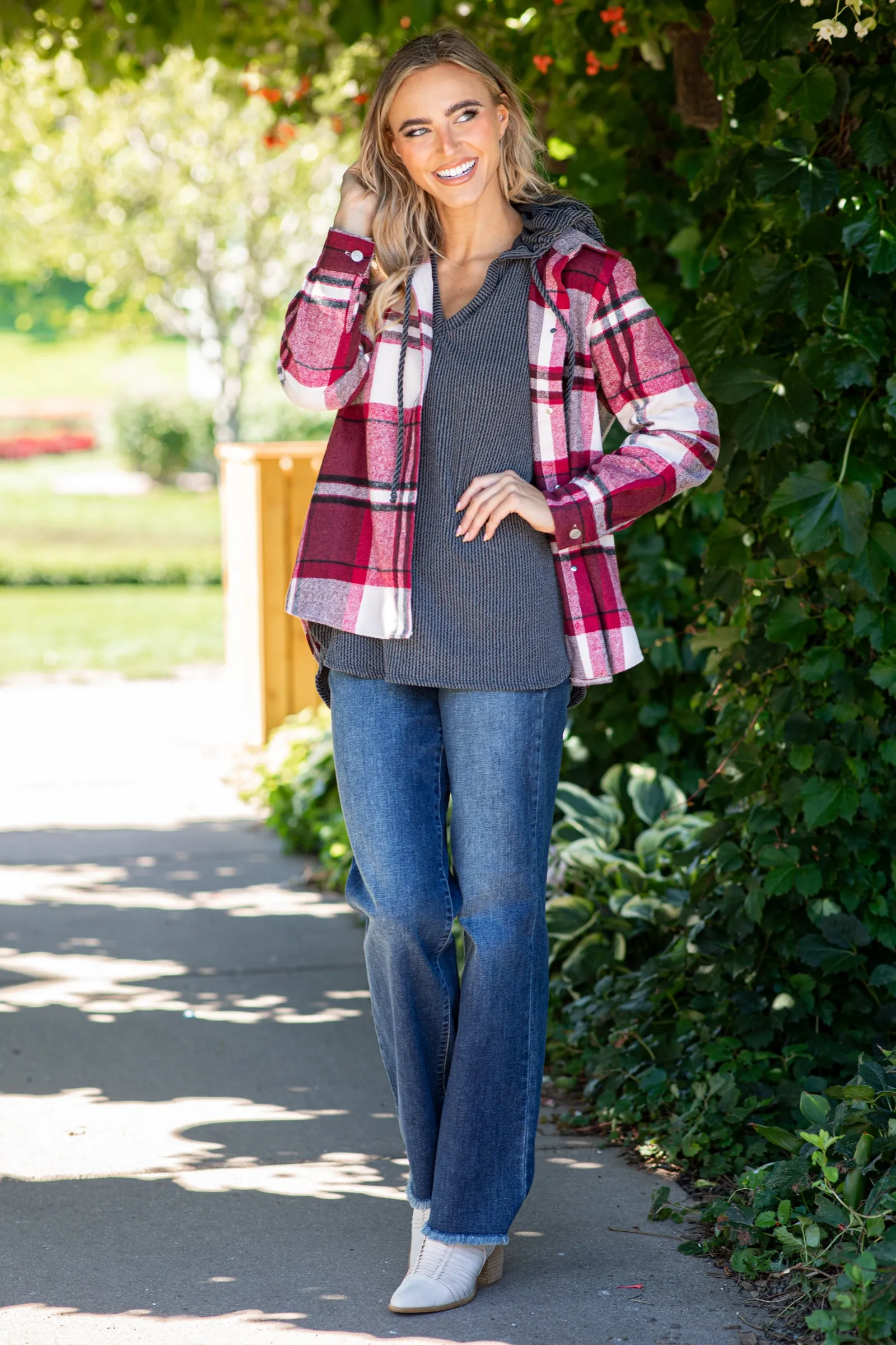 Burgundy and Crimson Plaid Shacket