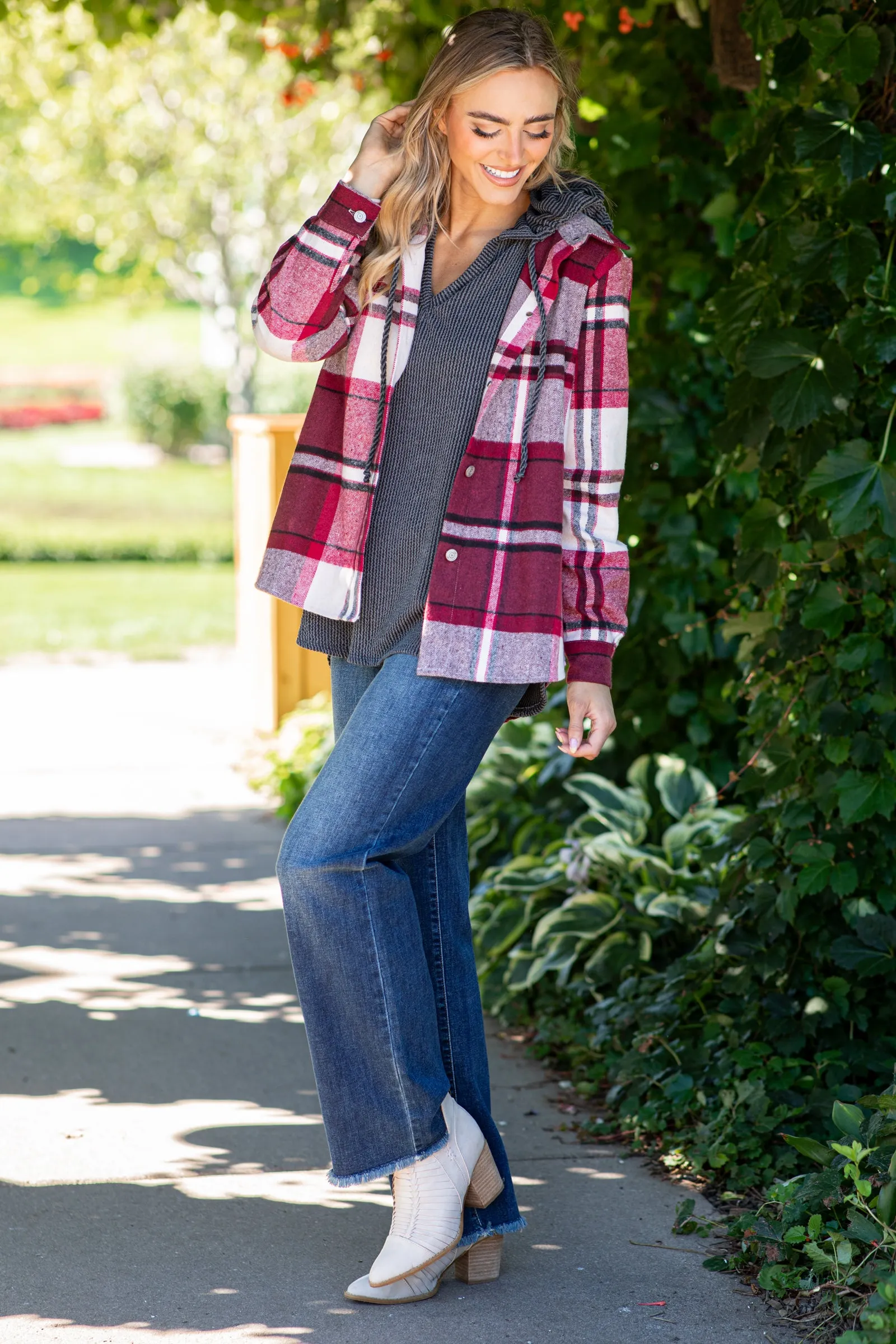 Burgundy and Crimson Plaid Shacket