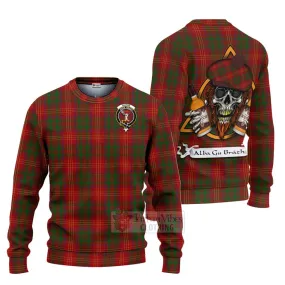 Burns Tartan Ugly Sweater with Family Crest and Bearded Skull Holding Bottles of Whiskey