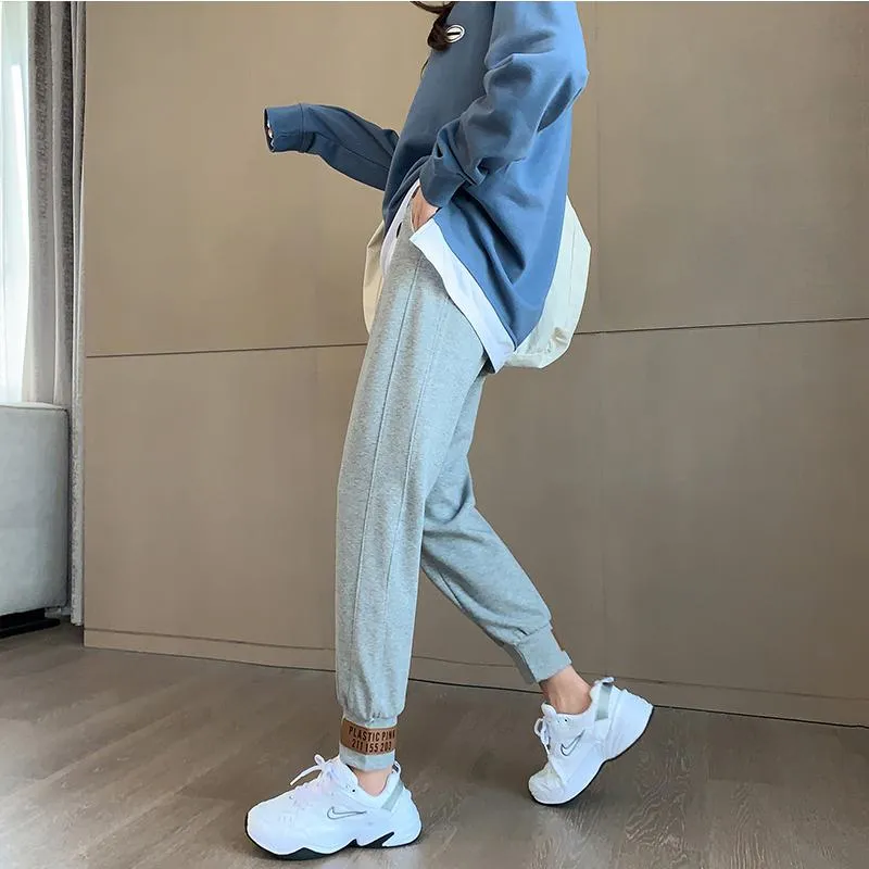 Casual Banana-Shaped Plus Sports Patched Detail Loose-Fit Sweatpants