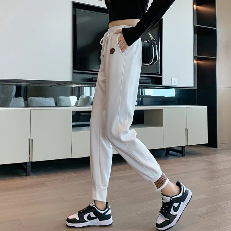 Casual Banana-Shaped Plus Sports Patched Detail Loose-Fit Sweatpants